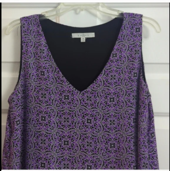 Summer Top purple black print sleeveless Casual to dressy Lightweight top - Picture 5 of 11